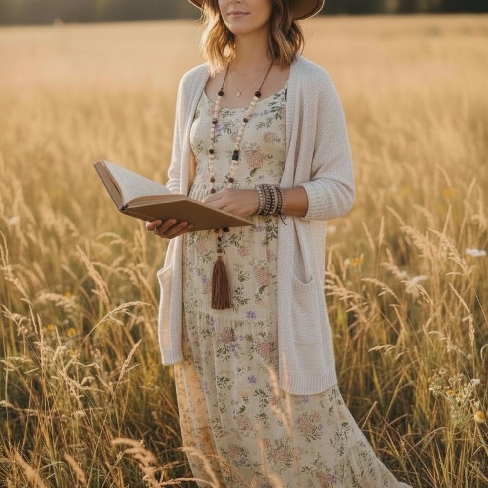 Floral Maxi Dress with Cream Cardigan Bundle